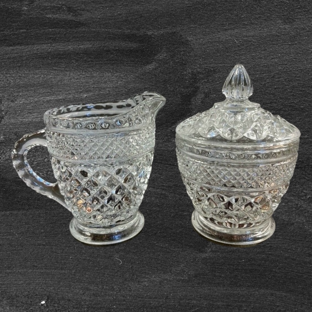 Anchor Hocking WEXFORD glass creamer and covered sugar set